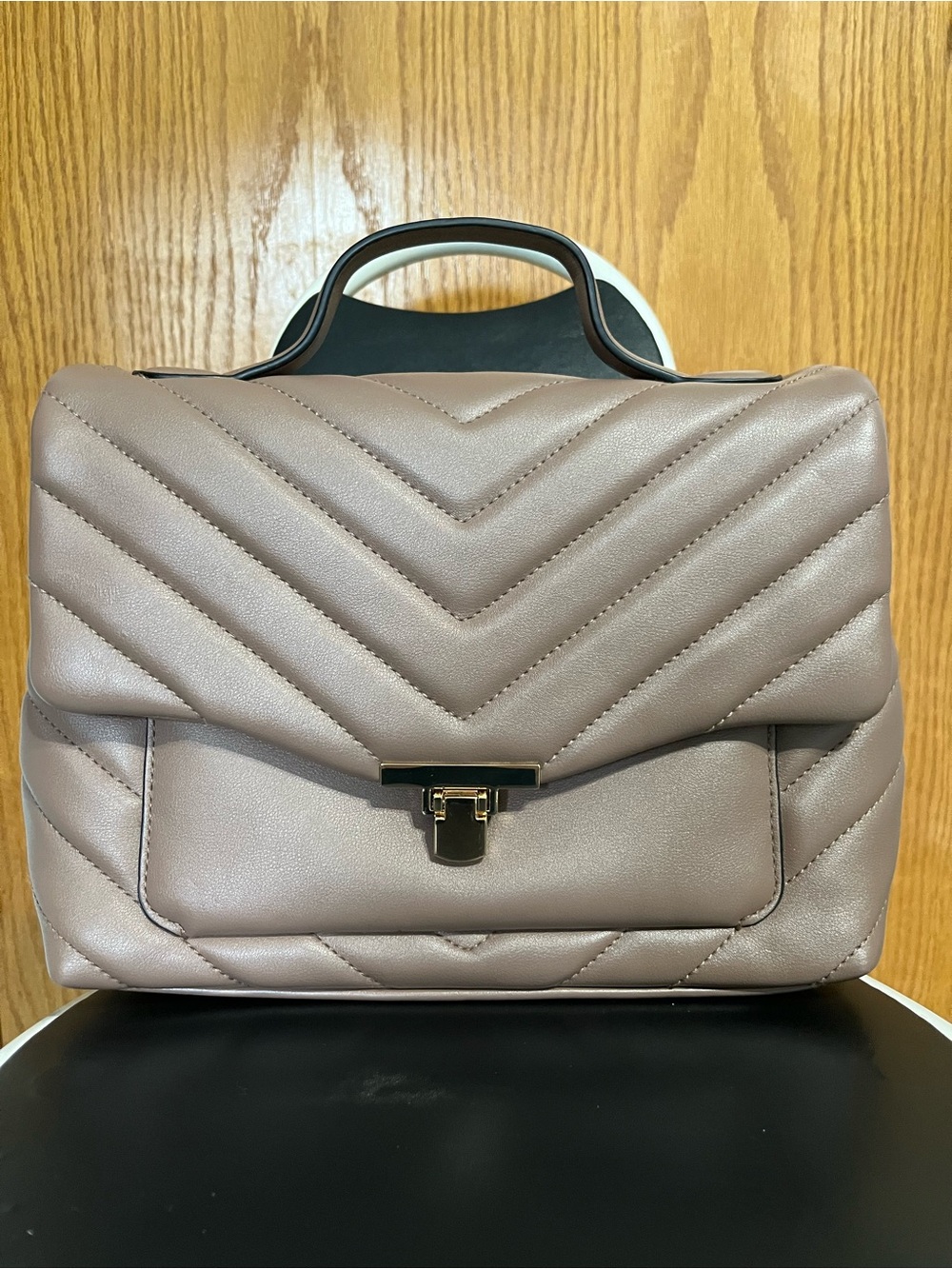 A New Day Taupe Quilted Top-Handle Satchel with Gold Hardware